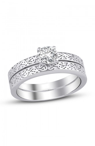 Sky Diamond Patterned Wedding Ring Solitaire Sky-2555 White 2555