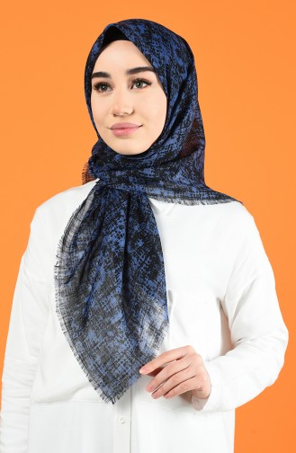 Patterned Flamed Scarf 901599-08 Navy Blue 901599-08