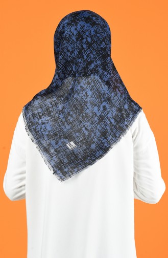 Patterned Flamed Scarf 901599-08 Navy Blue 901599-08