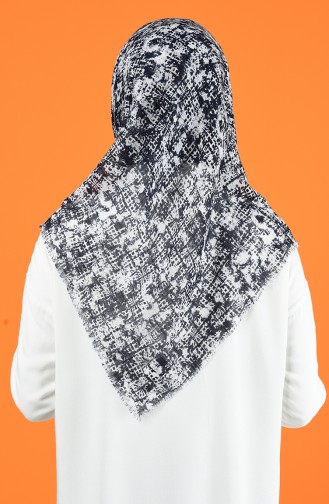 Patterned Flamed Scarf 901599-13 White Navy Blue 901599-13