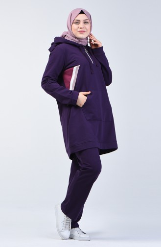 Plus Size Hooded Tracksuit Set 10036-02 Purple 10036-02