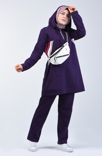 Plus Size Hooded Tracksuit Set 10036-02 Purple 10036-02