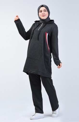 Plus Size Hooded Tracksuit Set 10036-03 Anthracite 10036-03