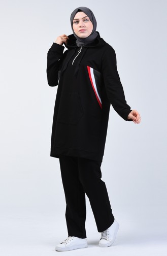 Plus Size Hooded Tracksuit Set 10036-05 Black 10036-05