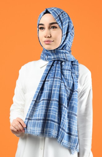 Desenli Pamuksu Şal 901605-01 Mavi