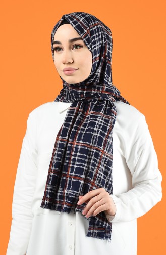 Patterned Cotton Shawl Navy Blue 901605-04