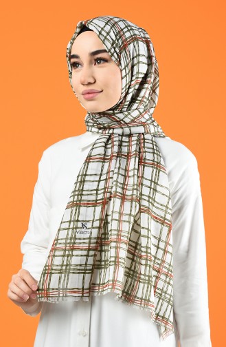 Desenli Pamuksu Şal 901605-10 Ekru Haki 901605-10