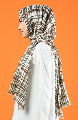 Patterned Cotton Shawl Ecru Khaki 901605-10