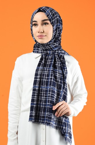 Patterned Cotton Shawl Navy Blue 901605-14