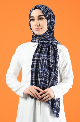 Patterned Cotton Shawl Navy Blue 901605-14