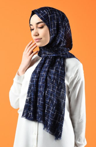 Patterned Cotton Shawl Navy Blue 901608-02