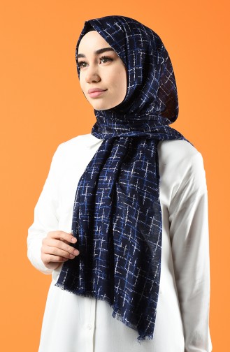 Patterned Cotton Shawl Navy Blue 901608-02