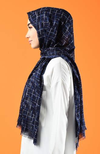 Patterned Cotton Shawl Navy Blue 901608-02