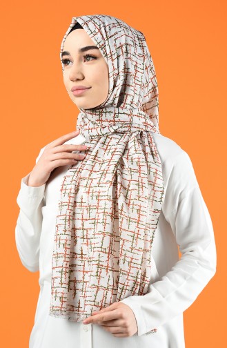 Patterned Cotton Shawl Ecru Green 901608-13