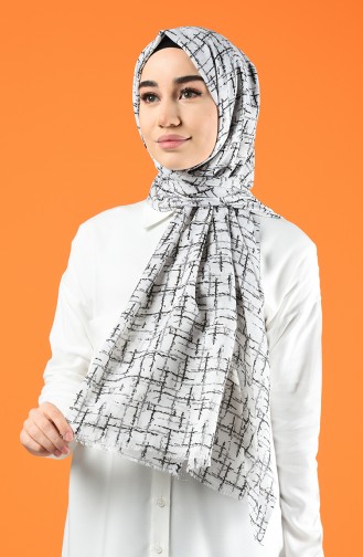 Patterned Cotton Shawl Ecru Black 901608-14