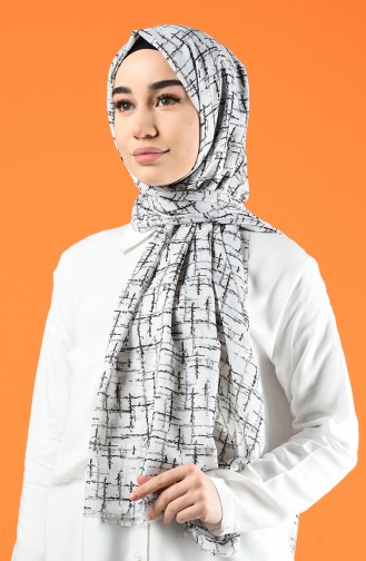 Patterned Cotton Shawl Ecru Black 901608-14