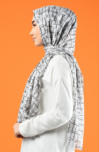 Patterned Cotton Shawl Ecru Black 901608-14