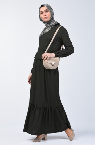 Kleid mit elastische Taille 0215-01 Dunkel Grün 0215-01