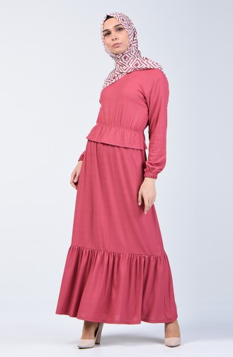 Kleid mit elastische Taille 0215-03 Puder Rosa 0215-03