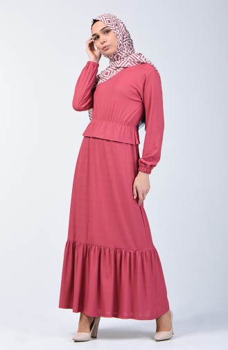 Kleid mit elastische Taille 0215-03 Puder Rosa 0215-03