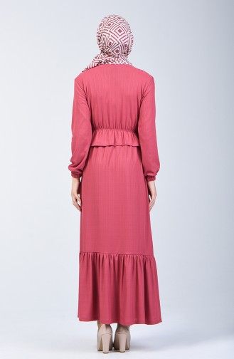 Kleid mit elastische Taille 0215-03 Puder Rosa 0215-03