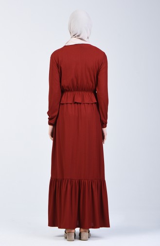 Kleid mit elastische Taille 0215-04 Tabak 0215-04
