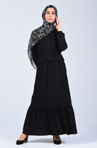 Kleid mit elastische Taille 0215-06 Schwarz 0215-06