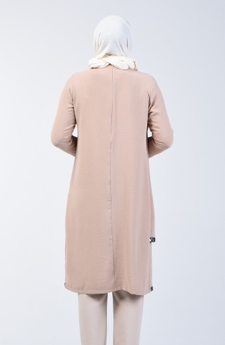 Büyük Beden Aerobin Kumaş Pullu Tunik 1053-02 Vizon