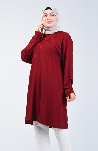 Büyük Beden Taş Baskılı Tunik 6043-05 Bordo