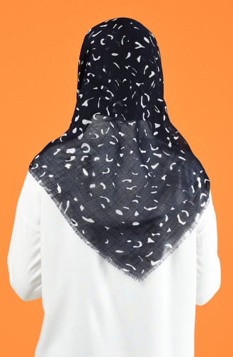 Patterned Flamed Scarf 901597-10 Navy Blue 901597-10