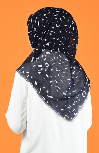 Patterned Flamed Scarf 901597-10 Navy Blue 901597-10