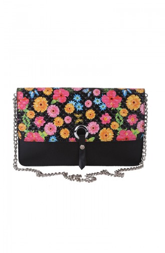 Women´s Cross Shoulder Bag M389-100 Black Flower Patterned 389-100