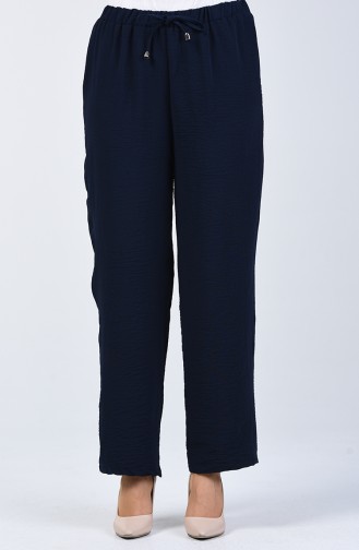 Pantalon Large Taille Élastique 0121-06 Bleu Marine 0121-06