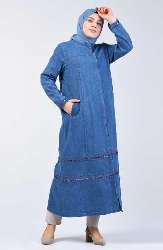 Grösse Grosse Pailletten Jeans Hijab Mantel 0406-01 Jeans Blau 0406-01