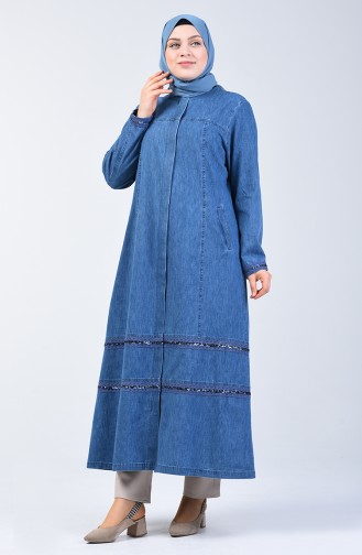 Grösse Grosse Pailletten Jeans Hijab-Mantel 0406-01 Jeans Blau 0406-01