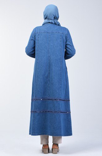 Grösse Grosse Pailletten Jeans Hijab-Mantel 0406-01 Jeans Blau 0406-01