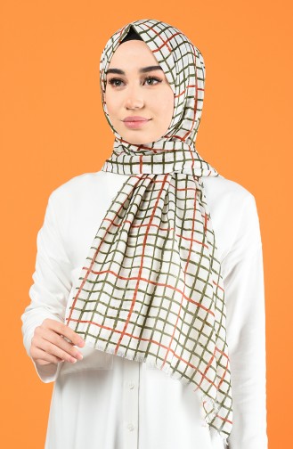 Patterned Cotton Shawl Ecru Khaki 901606-04