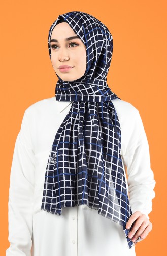 Patterned Cotton Shawl Navy Blue 901606-09