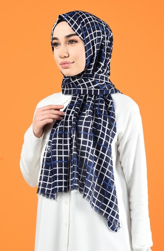 Patterned Cotton Shawl Navy Blue 901606-09