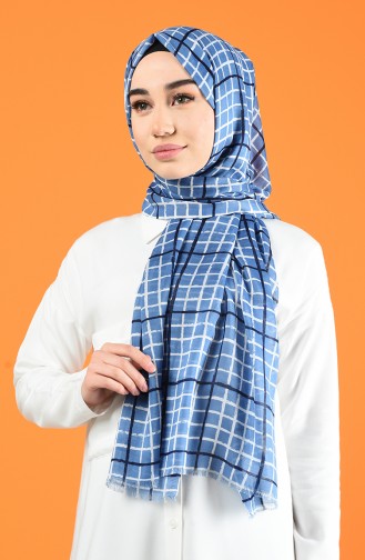 Patterned Cotton Shawl Blue White 901606-12