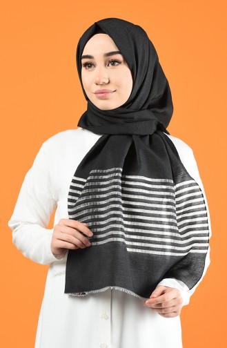 Line Pattern Cotton Shawl Black 901611-01