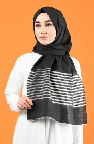 Line Pattern Cotton Shawl Black 901611-01