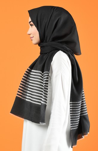 Line Pattern Cotton Shawl Black 901611-01