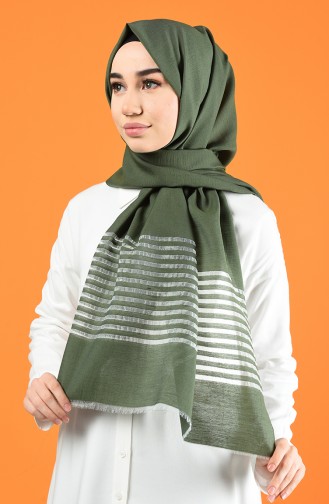 Line Pattern Cotton Shawl Khaki 901611-03