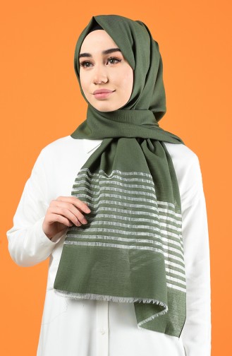 Line Pattern Cotton Shawl Khaki 901611-03