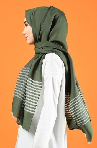 Line Pattern Cotton Shawl Khaki 901611-03