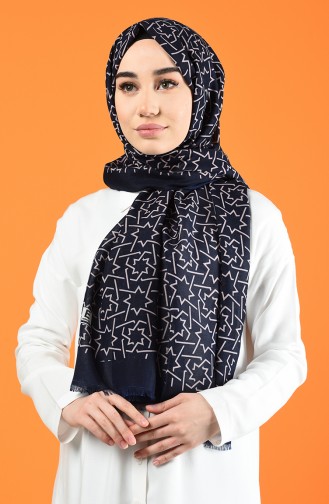 Patterned Cotton Shawl Navy Blue 901612-03