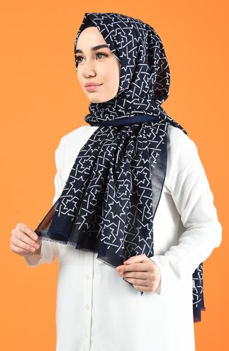 Patterned Cotton Shawl Navy Blue 901612-06