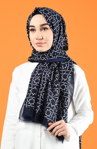 Patterned Cotton Shawl Navy Blue 901612-06