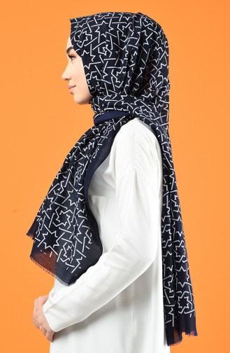 Patterned Cotton Shawl Navy Blue 901612-06